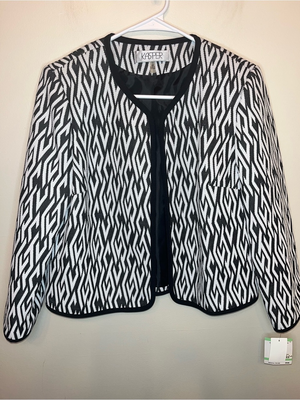 Kasper Women’s Black White Geometric Print Business Office Blazer Size 8P NWT